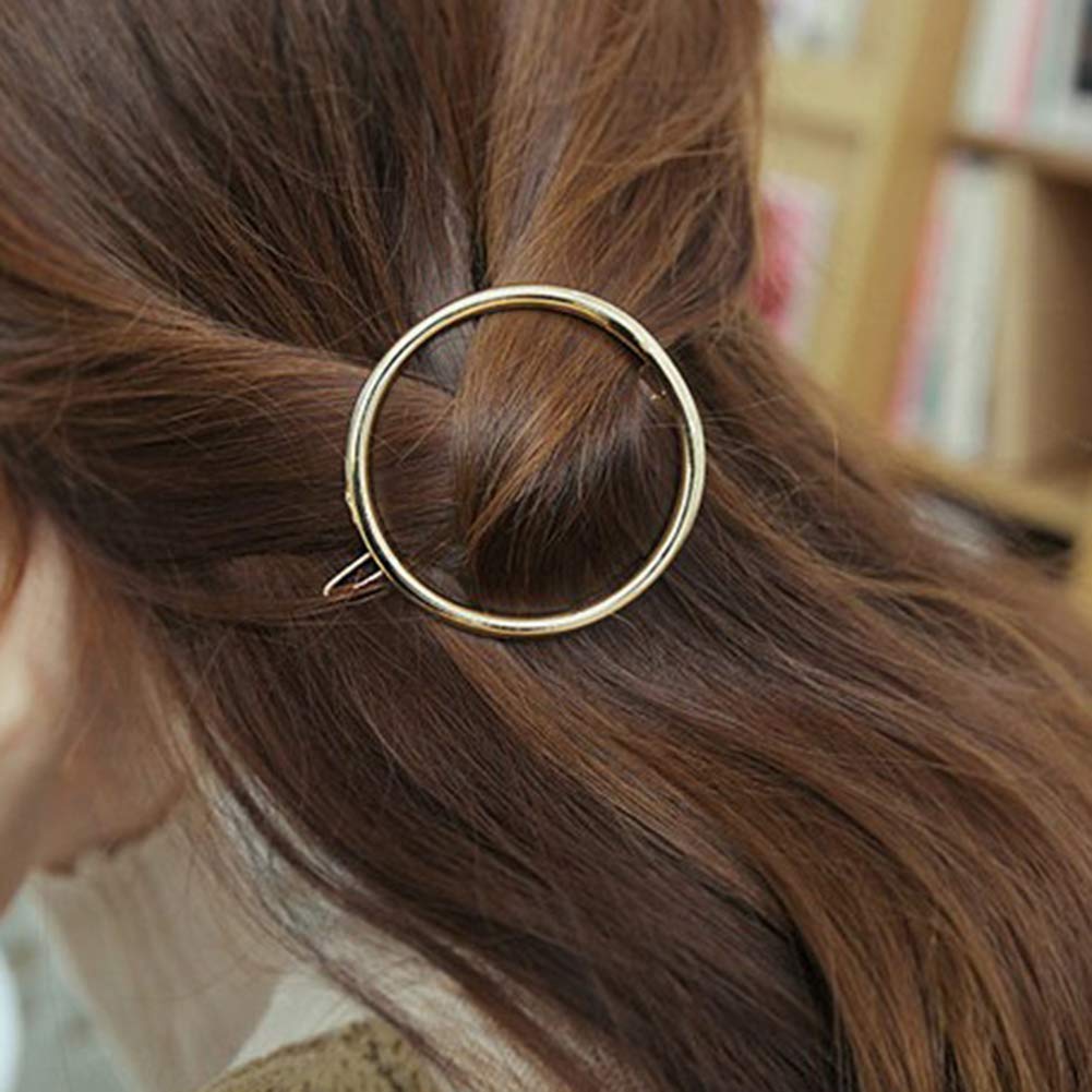 Hollow Hoop Round Circle Geometric Metal Hair Clip Bobby Pin Ponytail Holder Hair Accessories for Women and Girl (2 Pcs/Lot,1 Gold & 1 Silver)