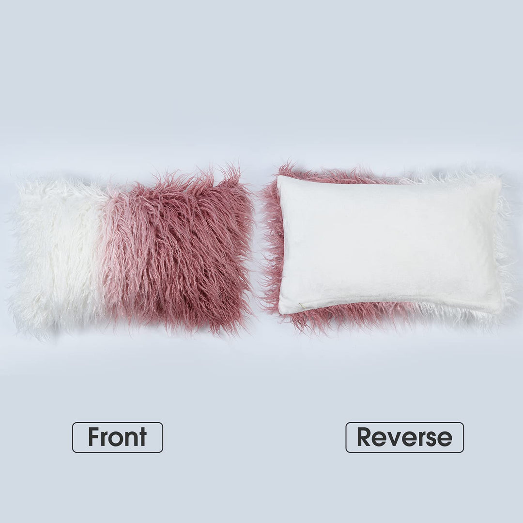 David's Home Faux Fur Lumbar Pillowcase, 1-Packed, Decorative Fluffy Throw Pillow Cover 12 x 20 Inches, Luxury Rectangular Cushion Cover for Bed Couch Sofa Living Room, Ombre Pink
