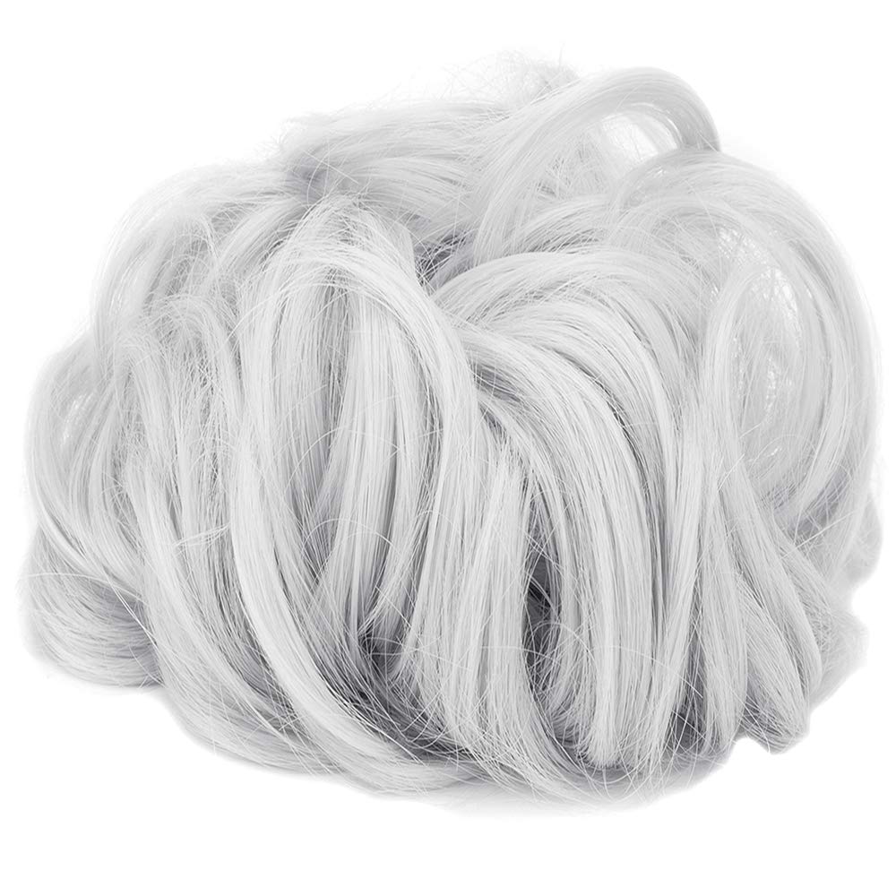 Hair Bun Extensions Wavy Curly Messy Donut Chignons Hair Piece Wig Hairpiece Silver Grey