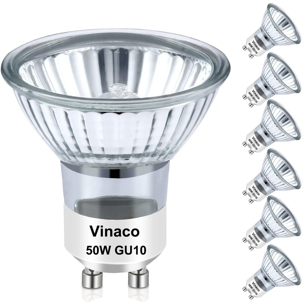 GU10 Bulb, 6 Pack Halogen 120V 50W, Dimmable, MR16 GU10 Light Bulb with Long Lasting Lifespan, gu10+c for Track&Recessed Lighting, Gu10 Base Bulb, 50W MR16/FL/GU10, Warm White