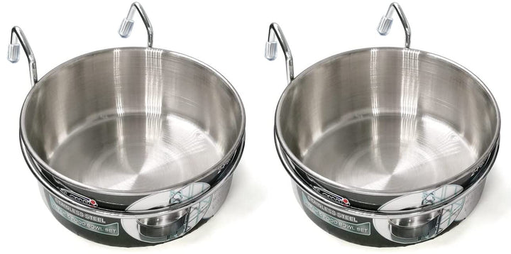 Hanging Pet Bowl, 3 Size 2 Pack Non Spill Stainless Steel Food Water Bowls Bunny Feeder with Hook for Dogs Cats in Crate, Cage & Kennel (S/18 Ounce)