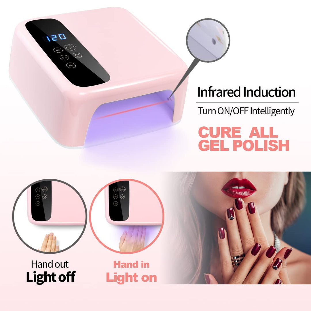 Cordless LED Nail Lamp, Nail Dryer, 72W Rechargeable LED Nail Light, 36 Beads Portable Gel UV Led Nail Lamp with 4 Timer Setting and LCD Display