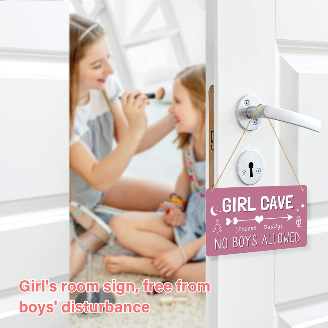 Girl Cave Sign, Girls Room Decorations for Bedroom, PVC Plastic Water Proof Decoration Hanging Sign , Kids Room Signs for Door