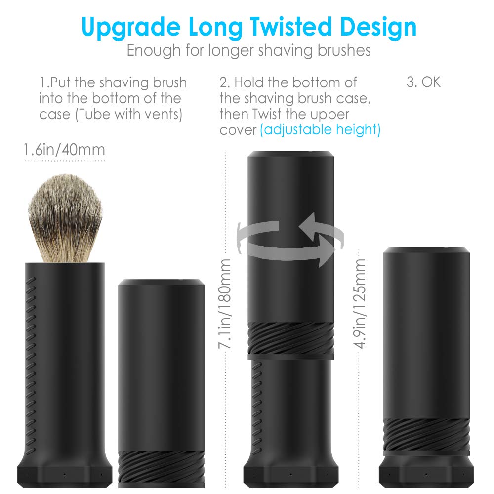 Shaving Brush Travel Case, Shave Brush Holder Stand with Adjustable Height Compatible Most of Shaving Brushes (Brush not Included) (Black)