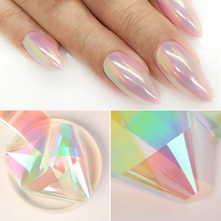 10 Rolls Glass Foil Nail Stickers Strips Cellophane Manicure Design Starry Sky Nail Art Wraps Decals (1.57inches×39.4inches)