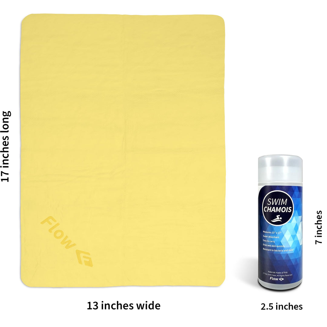 Flow Swim Chamois - Quick Dry Towel for Swimming, Diving, Triathlons, and Other Water Sports (Yellow)