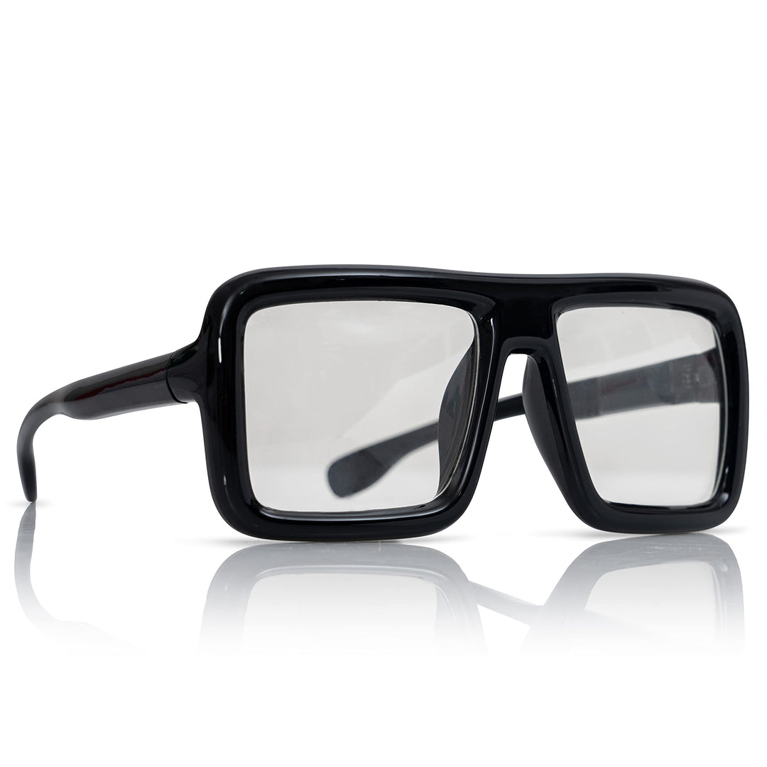 Black Oversized Thick Glasses – Shiny Square Frame Old Man Nerd Costume Accessory Clear Lens Spectacles for Adults and Teens