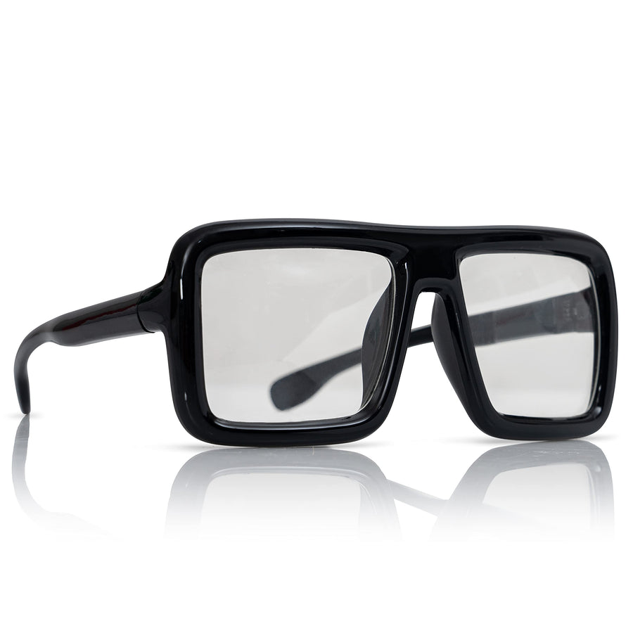 Black Oversized Thick Glasses – Shiny Square Frame Old Man Nerd Costume Accessory Clear Lens Spectacles for Adults and Teens