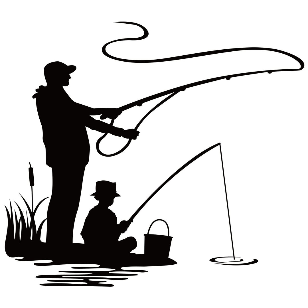 Fishing Theme Wall Sticker Family Dad and Son Fishing Relax Pattern Wall Sticker Silhouettes Wall Art Vinyl Decals for Home Decor Nursery Daycare Wall Decoration 15x21
