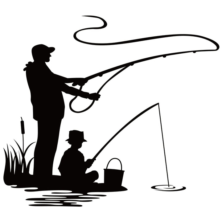 Fishing Theme Wall Sticker Family Dad and Son Fishing Relax Pattern Wall Sticker Silhouettes Wall Art Vinyl Decals for Home Decor Nursery Daycare Wall Decoration 15x21
