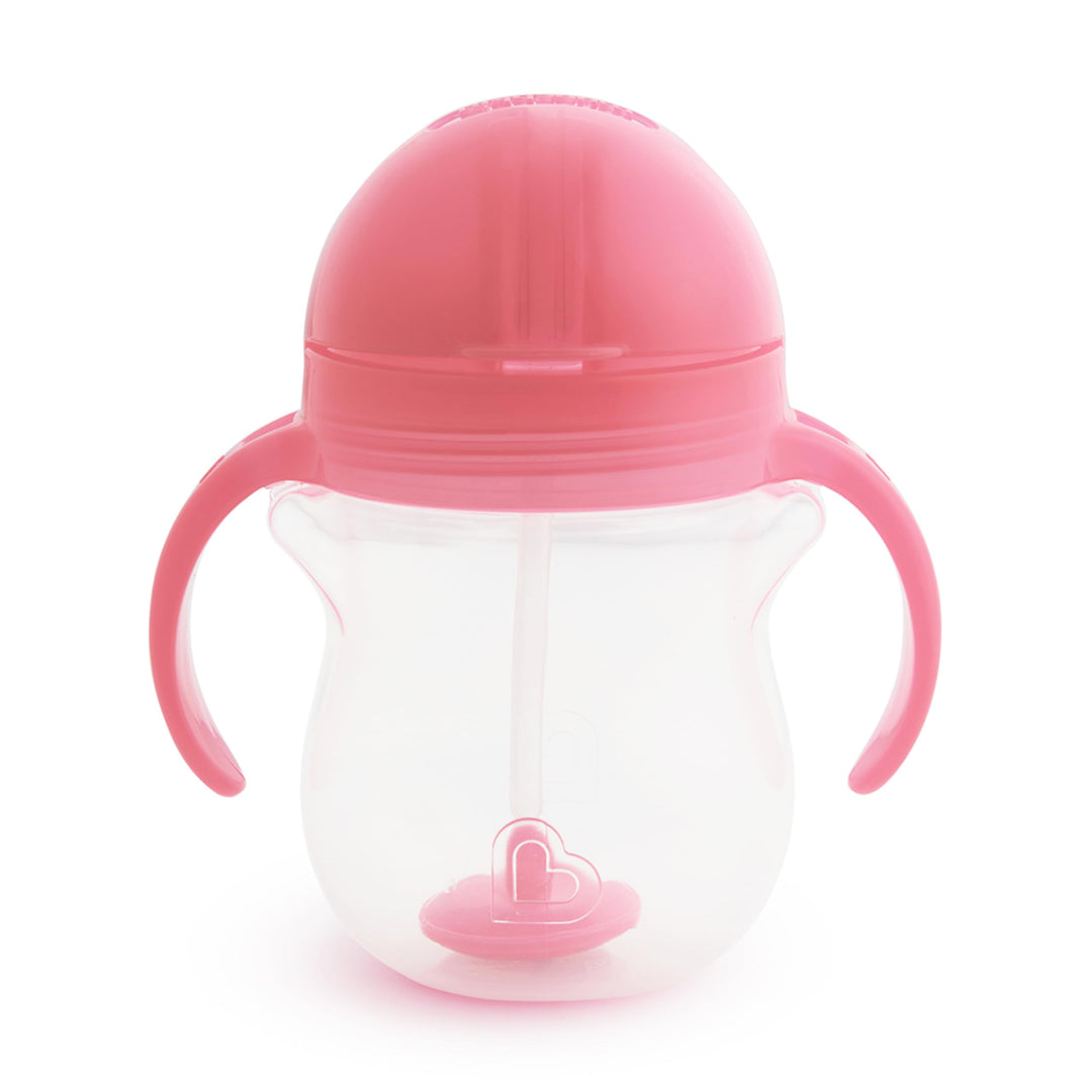 Any Angle Sippy Cup for Toddlers, Weighted Straw Trainer Cup with Click Lock Lid, 7 Ounce, Pink