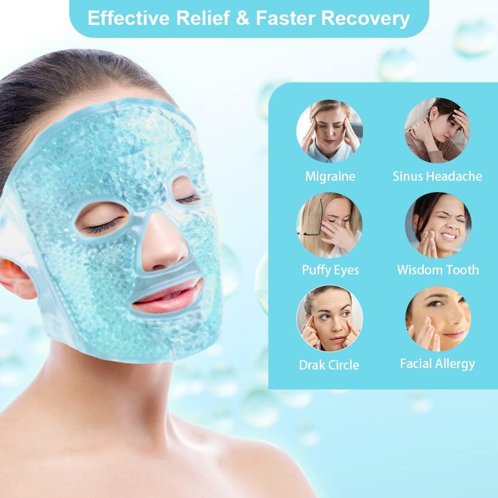 Gel Face Mask Cold Face Eye Mask Gel Beads Hot Cold Compress Therapy for Puffy Eyes, Migraines Relief, Skin Care, Puffiness, Acne - Blue
