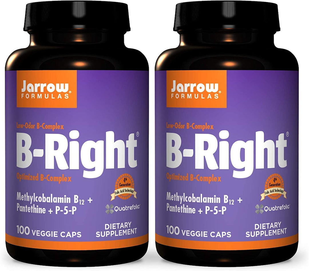 B-Right - 100 Veggie Caps, Pack of 2 - Low-Odor Vitamin B-Complex Formula - Energy & Metabolism Support - Promotes Brain, Heart & Cardiovascular Health - 100 Count (Pack of 2)
