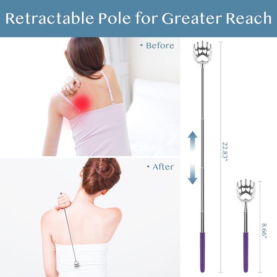 (4-Pack) Portable Extendable Telescopic Bear Claws Metal Back Scratchers/Hand Massager/Backslap with Rubber Handles