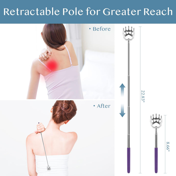 (4-Pack) Portable Extendable Telescopic Bear Claws Metal Back Scratchers/Hand Massager/Backslap with Rubber Handles