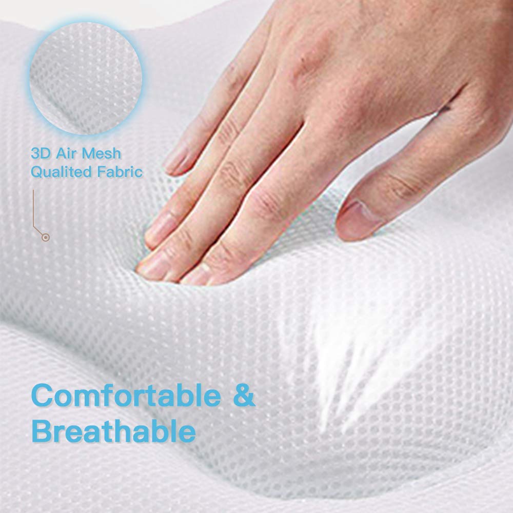 Bathtub Spa Pillow, Non-Slip 4 Strong Suction Cups, Bath Pillows for Tub, Head, Neck, Shoulder Support, Breathable Relax Comfort