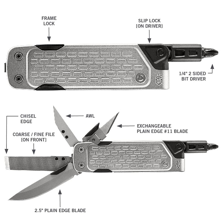 Gerber Gear Lockdown Driver 7-in-1 EDC Multitool - 2.5 Plain Edge Blade, Scissors, Bit Driver - Gifts for Men, Everyday Carry Gear and Survival Equipment - Silver