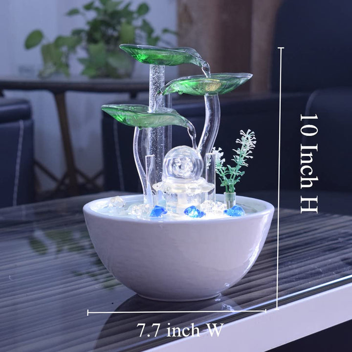 Ceramic Tabletop desktop modern Fountain with Ball for Indoor Table Desk Office and Home Decoration White