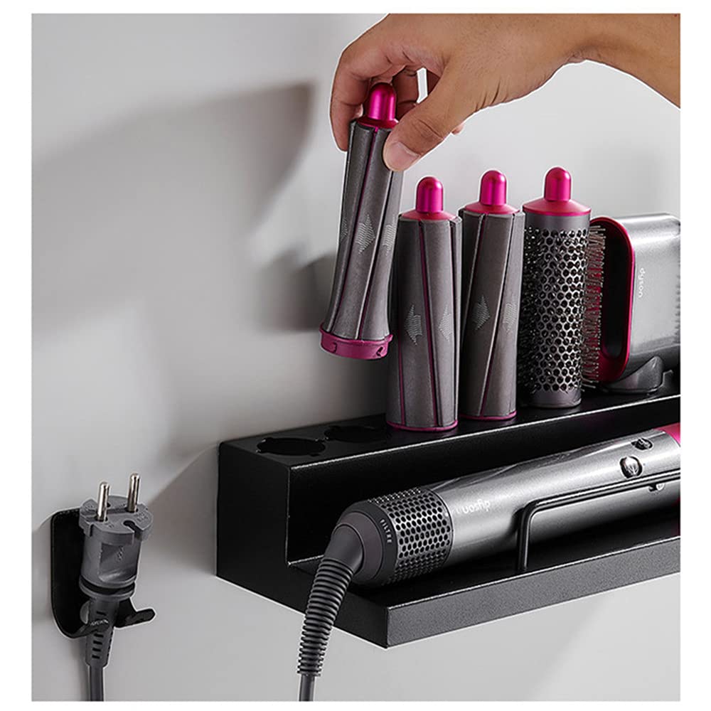 Storage Holder for Dyson Airwrap Curling Iron Accessories Wall Mounted Rack Bracket Stand with Adhesive for Home Bathroom Organizer Black