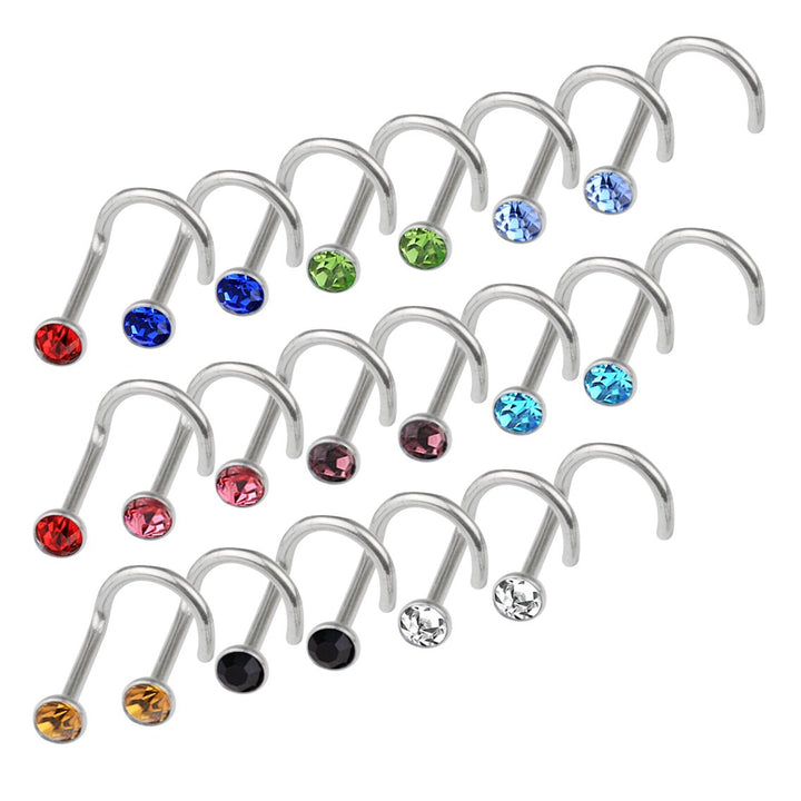 100pcs Mixed Color Stainless Steel Rhinestone Piercing Nose Studs Rings Body Piercing Hooks Hypoallergenic Screw Shape