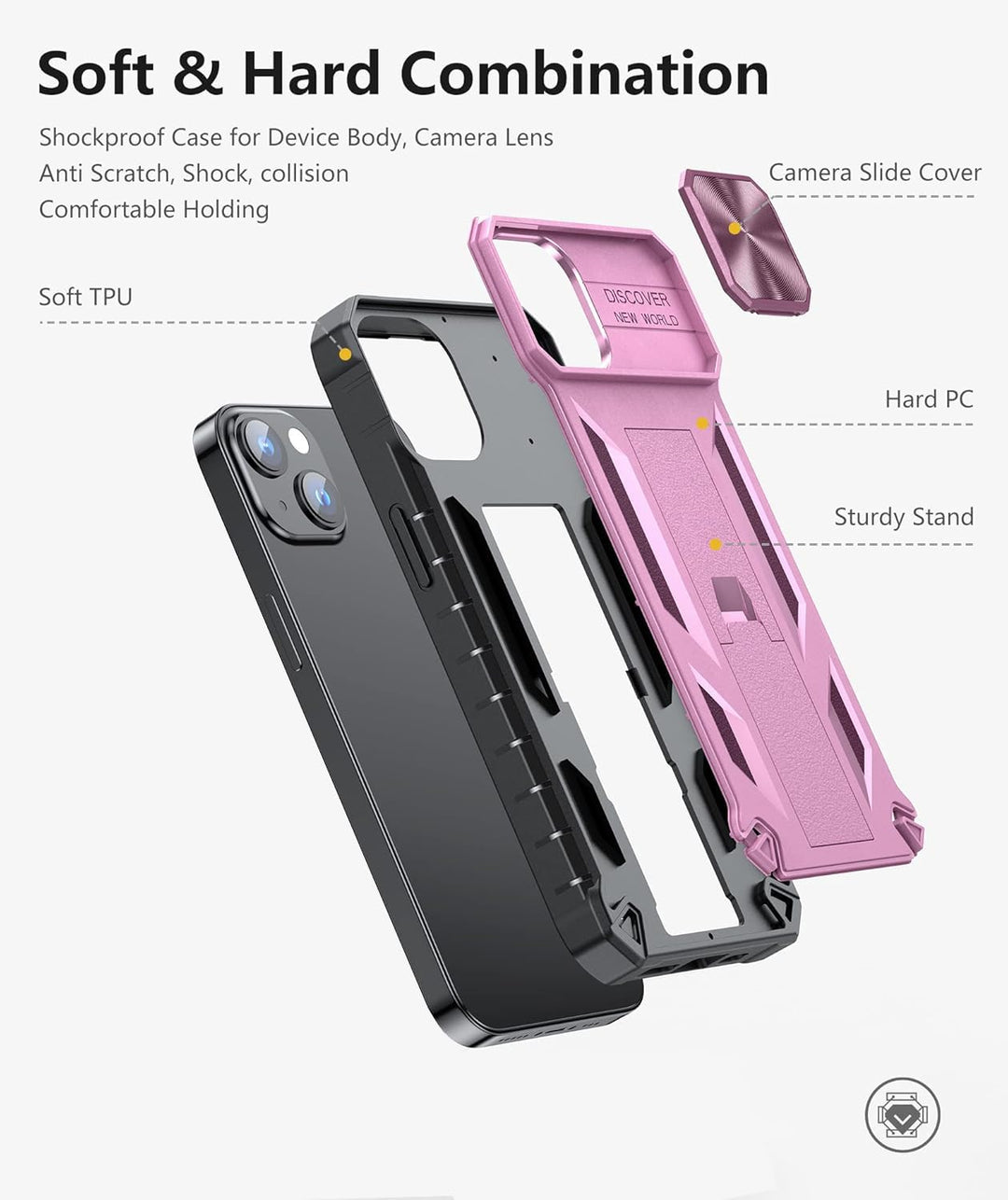 for iPhone 13 iPhone14 Case with Stand: iPhone 13 iPhone14 Cover with Kickstand | Shockproof Military Grade Protective Cell Phone Case | TPU Durable Rugged Bumper Textured Matte Hybrid Design