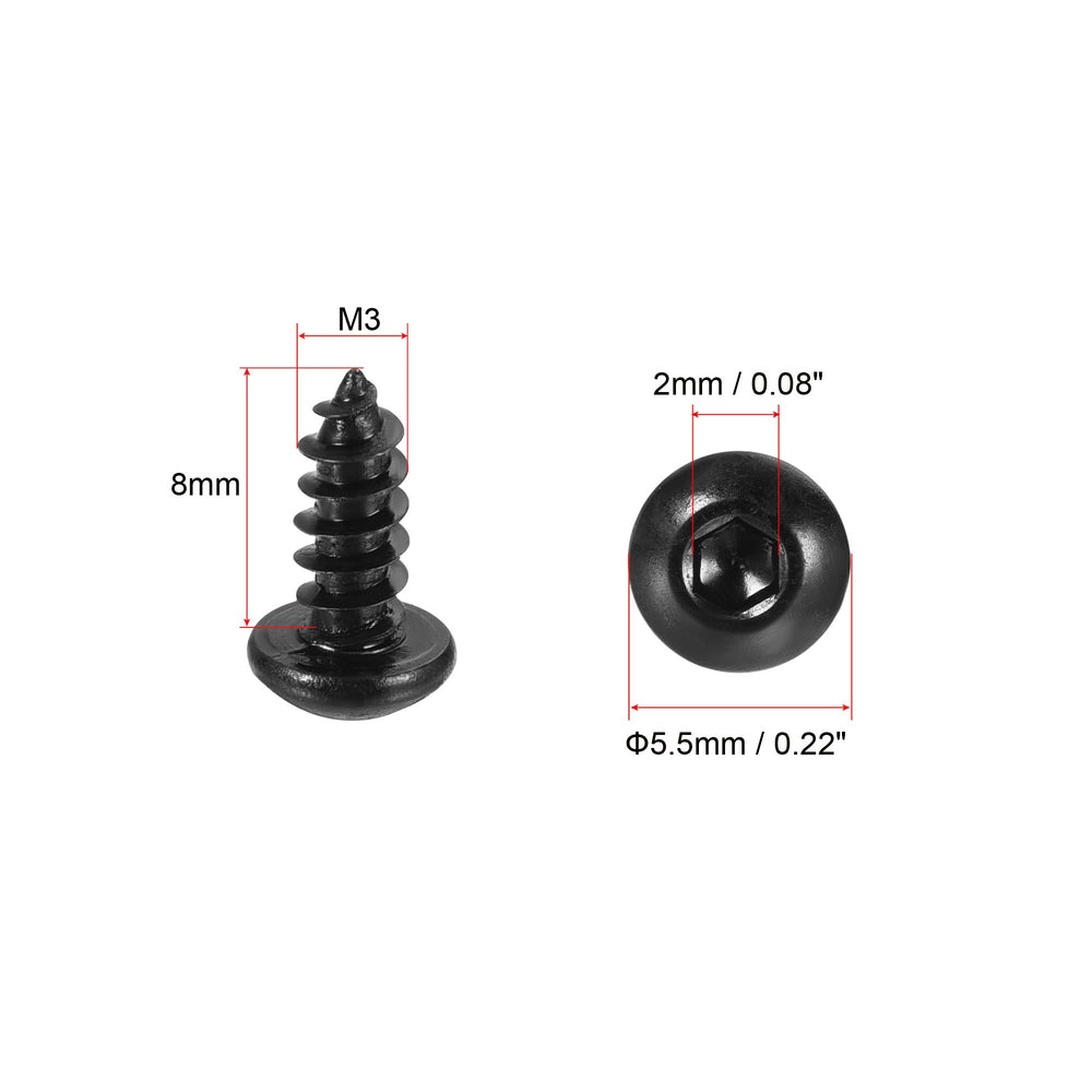 Hex Socket Self Tapping Screws, M3 x 8mm Carbon Steel Wood Screw 400pcs