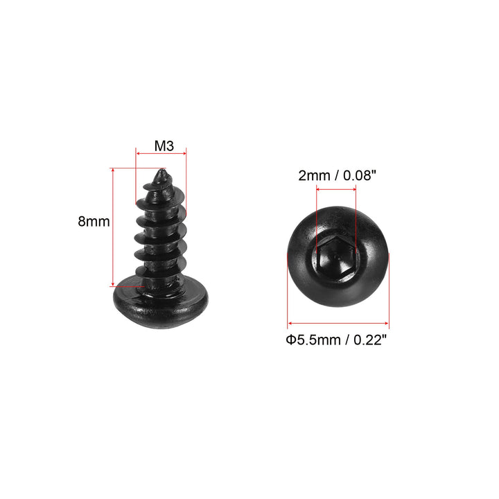 Hex Socket Self Tapping Screws, M3 x 8mm Carbon Steel Wood Screw 400pcs