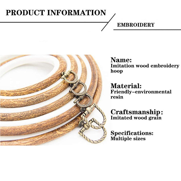 5pcs Embroidery Hoop Set - Decorative Cross Stitch Frames Circle Imitated Wood Resin Display Hoops Ring for Needlework Sewing Projects (5 Different Sizes)