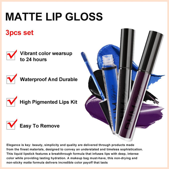 Coosa 3PCS Matte 24-hour Liquid Lipstick Non-stick Cup Kitt, Matte Dark Waterproof Lipstick Lip Stain Long Lasting Smudge Lip Gloss Gift Set Matt Lipsticks Set Matt Liquid Women Makeup Set