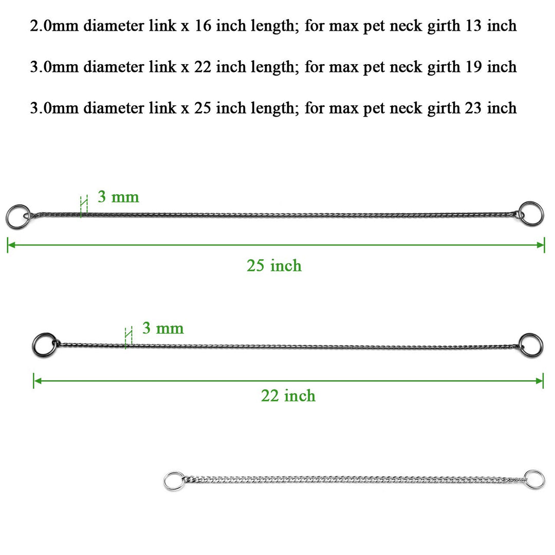 Stainless Steel Dog Choke Chain Collar, Puppy Metal Snake Chain Pet Show Slip Collar Choker for Training Walking (Black;16.0*3.0mm)