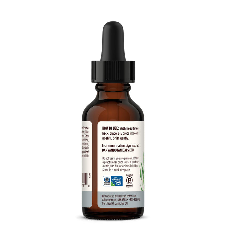 Nasya Oil – Organic Herbal Nasal Drops for Clear Breathing – Ayurvedic Nasal Cleaner and Nose Moisturizer* – One Fluid Ounce – Certified Organic, Non GMO, Chemical Free