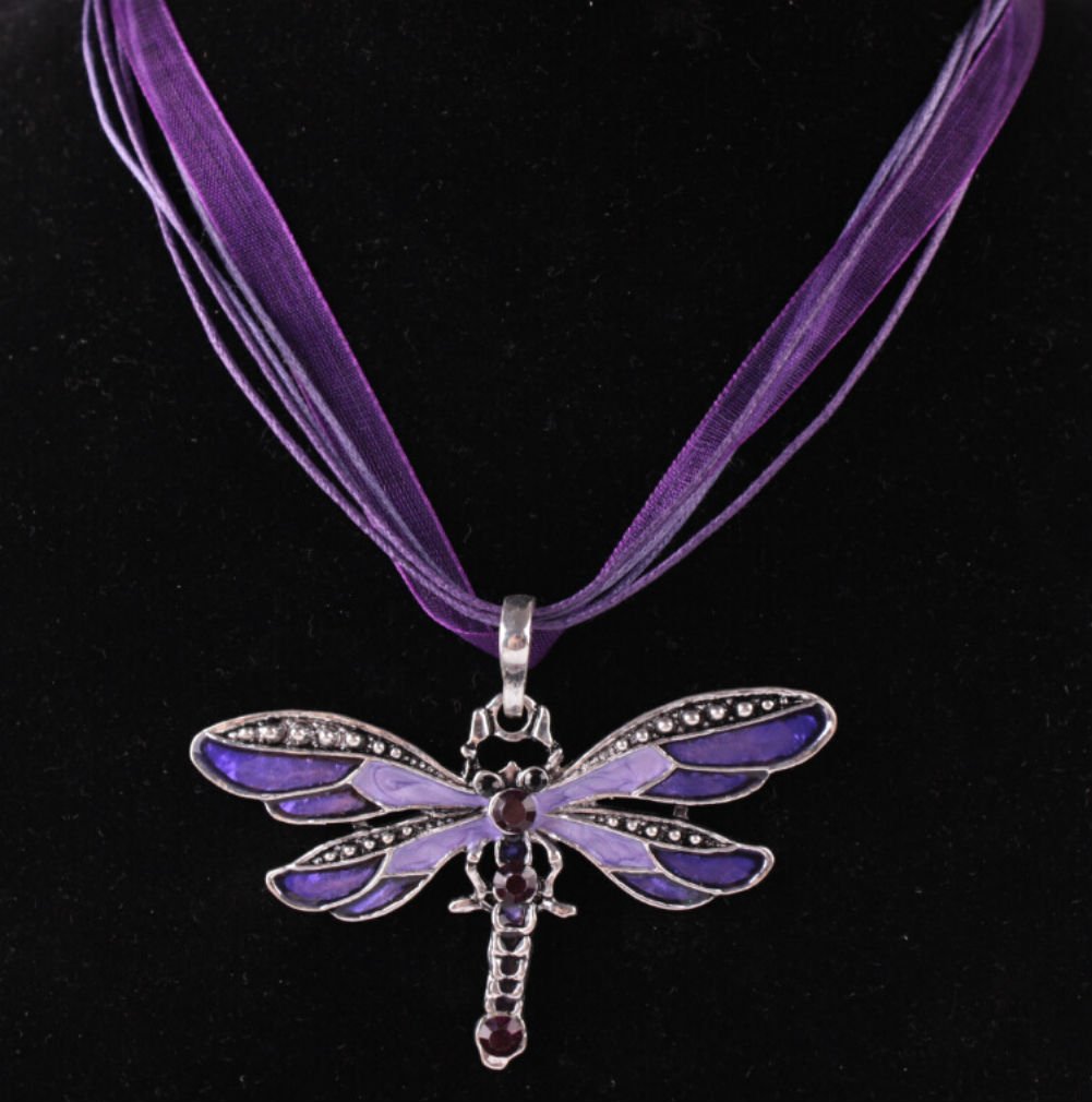 Fashion Creative Bohemian Jewelry Ethnic Multi-layer Chain Colorful Enamel Dragonfly Pendant NecklacePurple