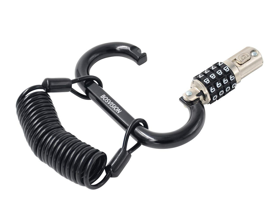 Motorcycle Helmet Lock, 4-Digit Combination Carabiner/karabiner Lock with Cable, Helmet Lock with 5' (150cm) Coiled Security Steel Cable