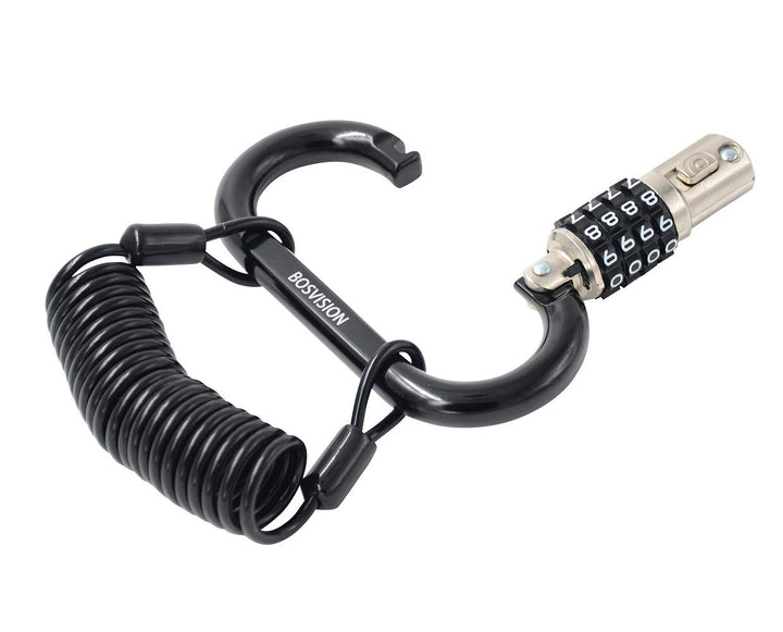 Motorcycle Helmet Lock, 4-Digit Combination Carabiner/karabiner Lock with Cable, Helmet Lock with 5' (150cm) Coiled Security Steel Cable