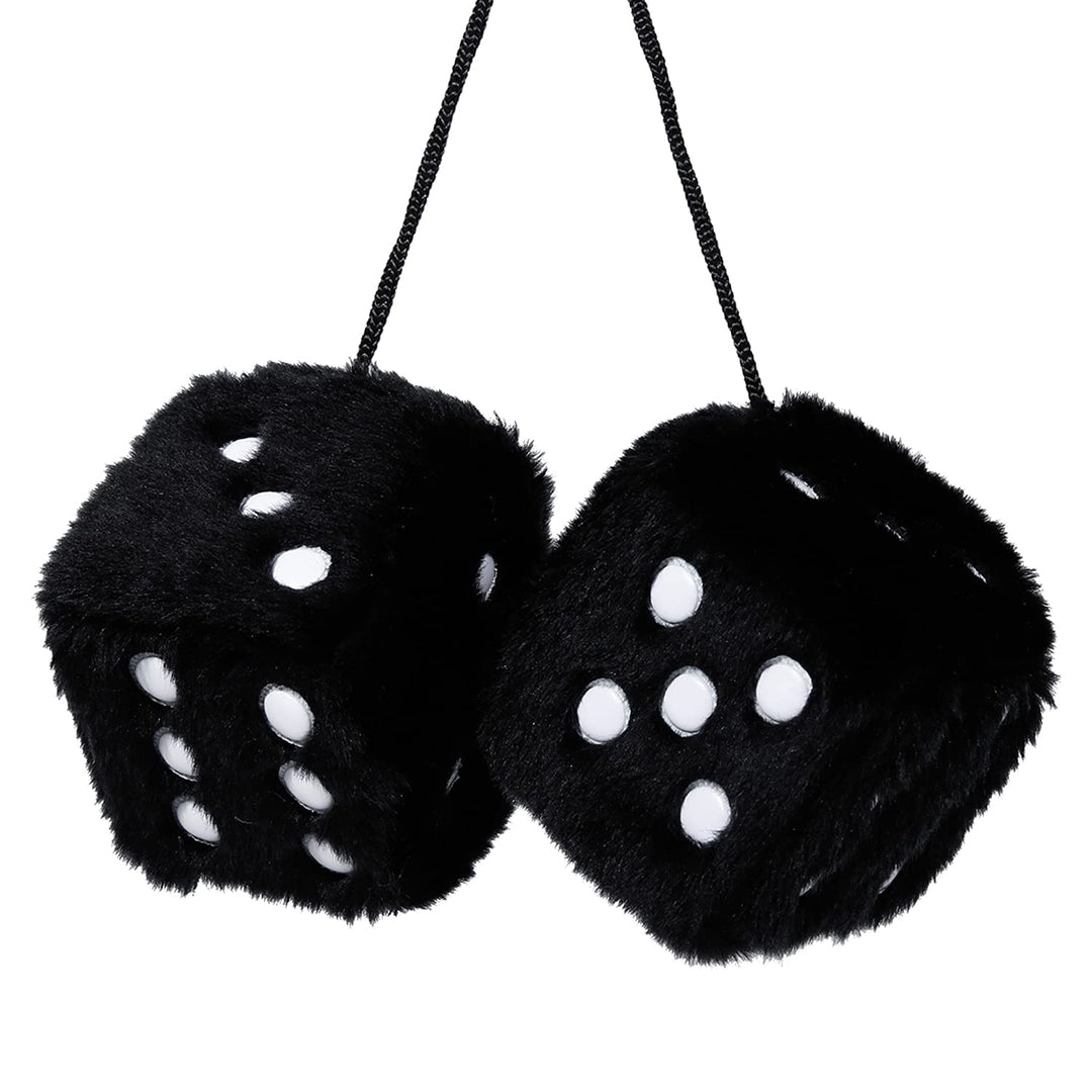 Couple 2.75” Fuzzy Dice with Leather Dots Retro Car Mirror Hanging Accessories for Car Decoration (Grey)