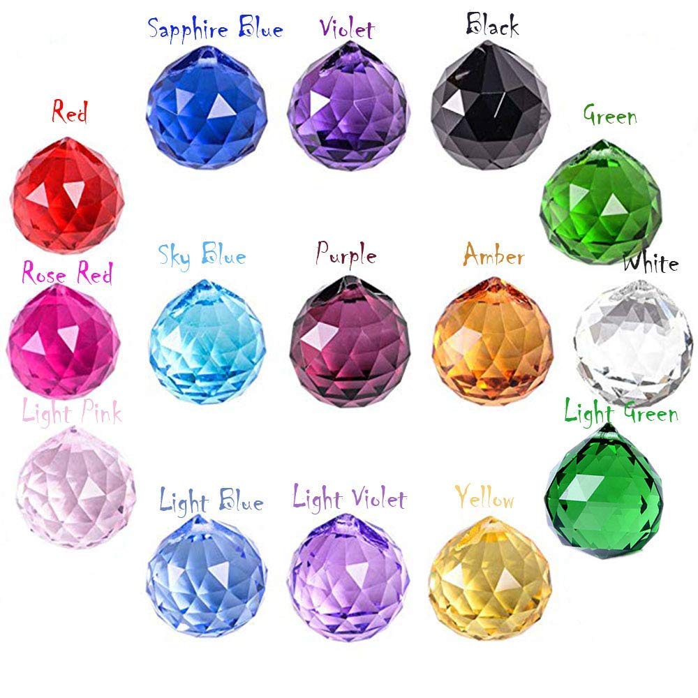 30mm/1.18 15 Pack Crystal Ball Prism Sun Shine Catcher Rainbow Pendants Maker, Hanging Crystals Prisms for Windows, for Feng Shui (Multicolor)