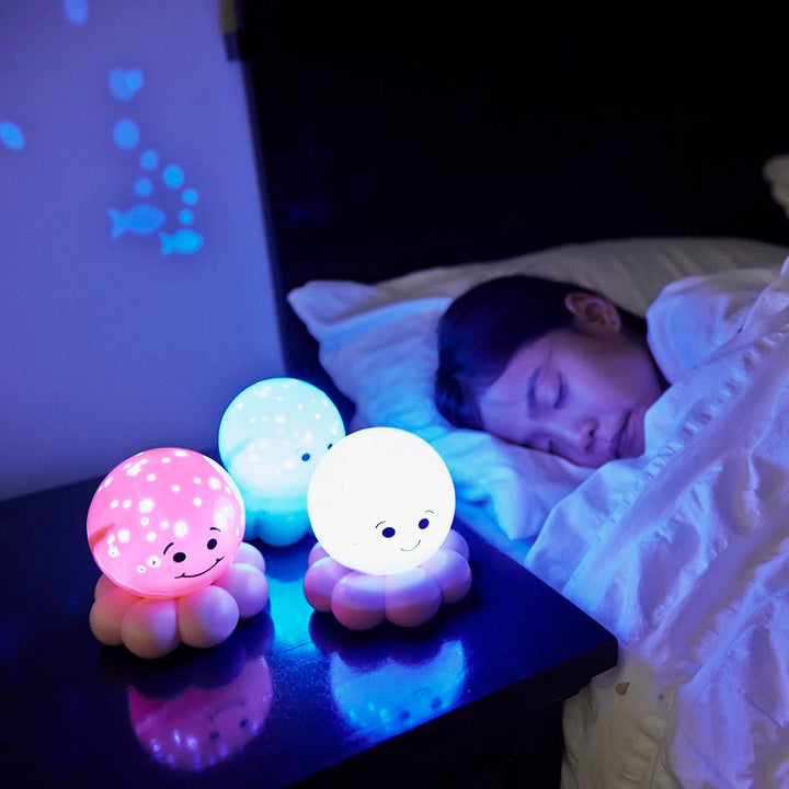 Travel Comforting Nightlight Projector | Gentle Brightness | 3 Colors with Color Rotation Option | Auto-Shutoff | Octo Baby Pink