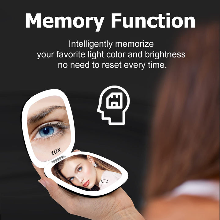 Compact Mirror with Light, Lighted Travel Makeup Mirror 1x/10x Magnifying- 56 LED Lights, Touch Sensor, 3 Colors & Brightness Dimmable- Magnetic Closure, Rechargeable (Black)
