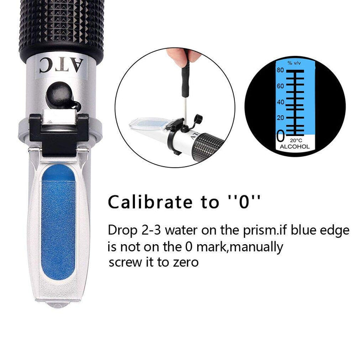 Alcohol Refractometer for Spirit Alcohol Volume Percent Measurement with Automatic Temperature Compensation (ATC), Range 0-80% v/v.Alcohol Refractometer for Spirit Alcohol Volume Percent