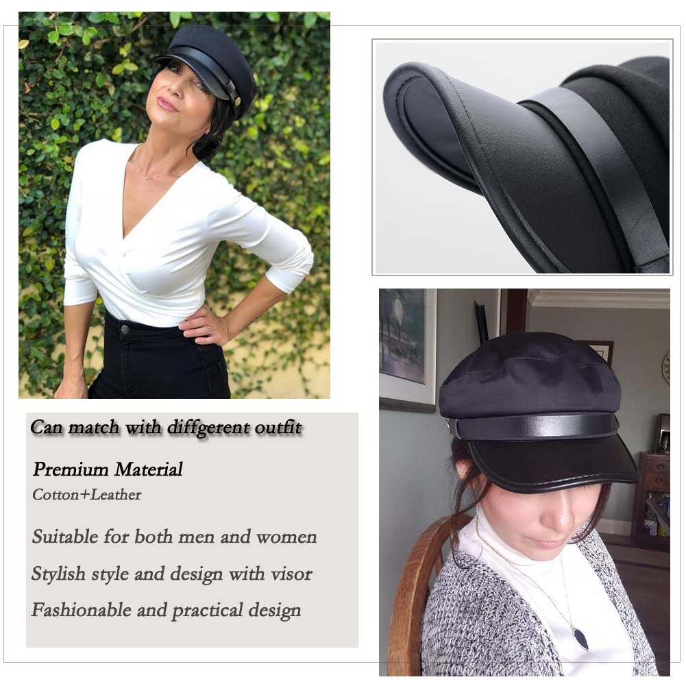 1Pcs Retro Military Hat Chauffeur Hat Fisherman Hat Driver Hat Newsboy Cap Fiddler Cap Doorman Hat Costume Hats for Men and Women (Black)
