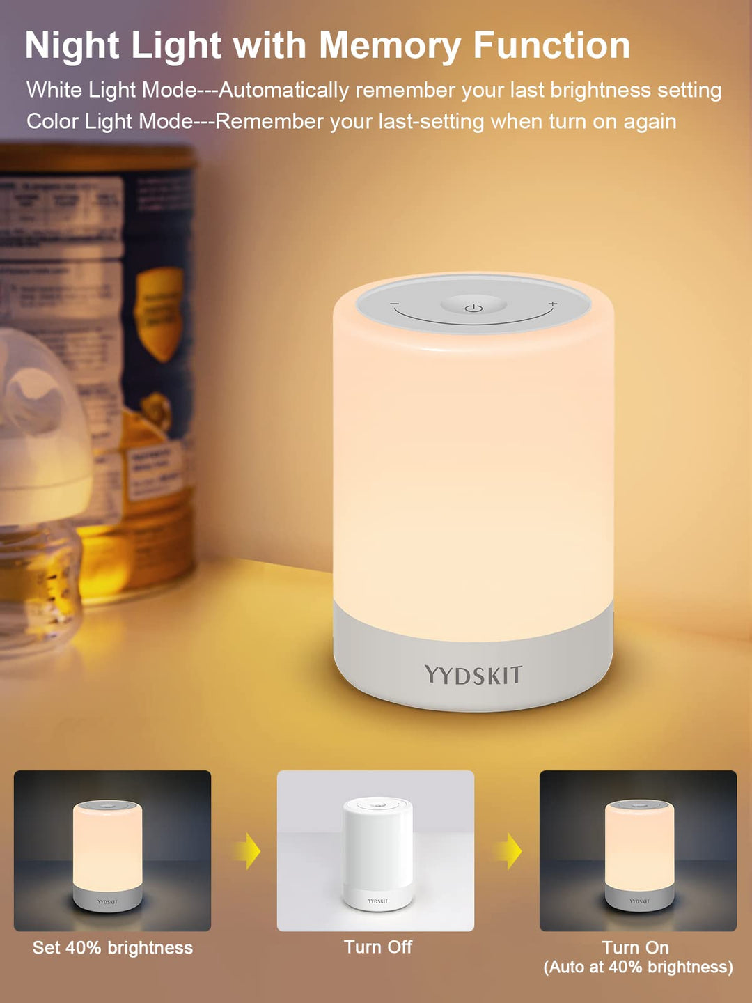 Baby Night Light, Nursery Night Lamp for Breastfeeding, Portable Nightlight for Kids Toddlers Bedroom, Warm & Soft Bedside Lamp, Touch Control, Rechargeable, Lasting Up to 100Hours