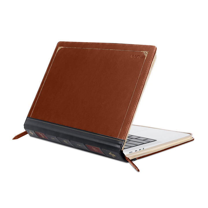 Compatible with MacBook Pro 14 inch Case 2024 2023 2022 2021 M4 A3112 A3185 A3401 M3 A2918 A2992 M2 A2779 M1 A2442, PU Leather Laptop Sleeve Vintage Zippered Protective Case Cover, Brown