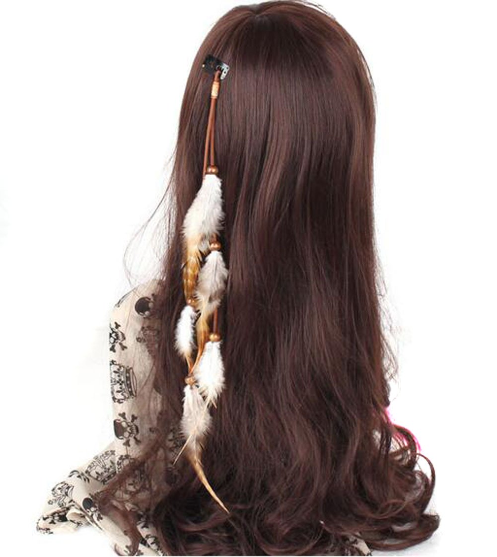 Handmade Boho Hippie Hair Extensions With Feather Clip Comb Hairpin Headdress DIY Accessories for Girls Women Lady