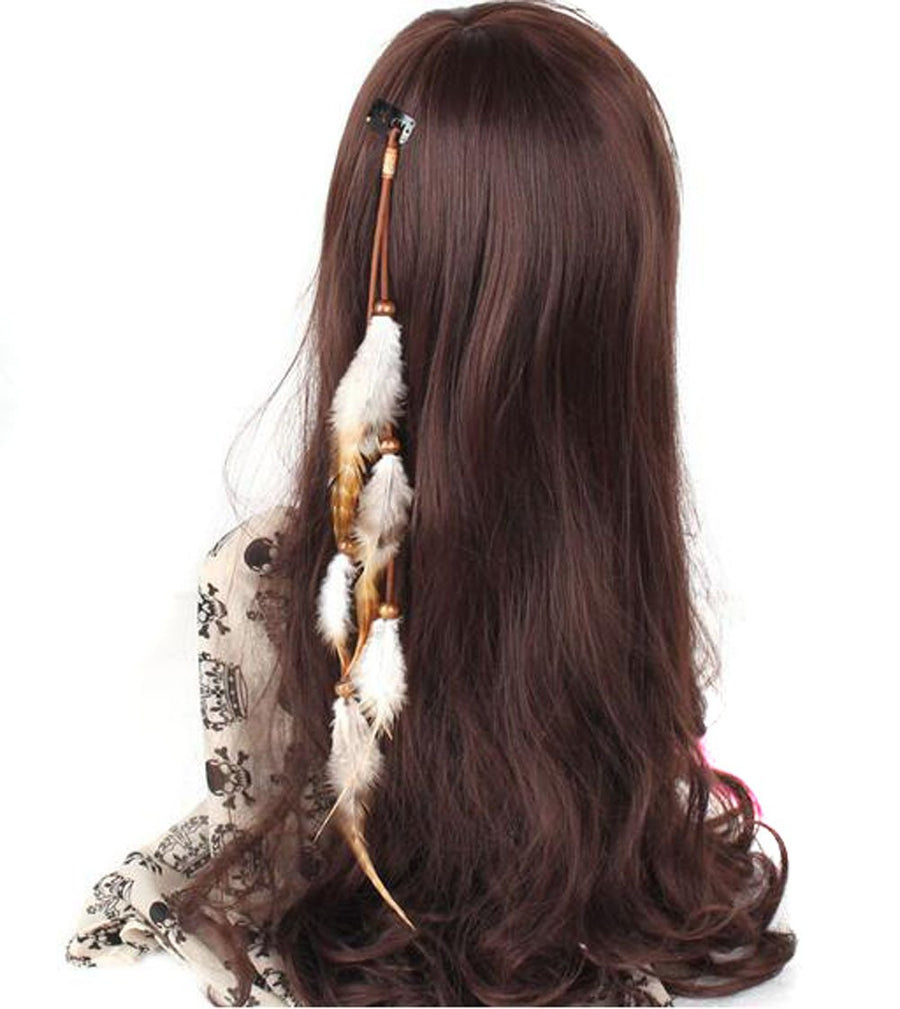 Handmade Boho Hippie Hair Extensions With Feather Clip Comb Hairpin Headdress DIY Accessories for Girls Women Lady