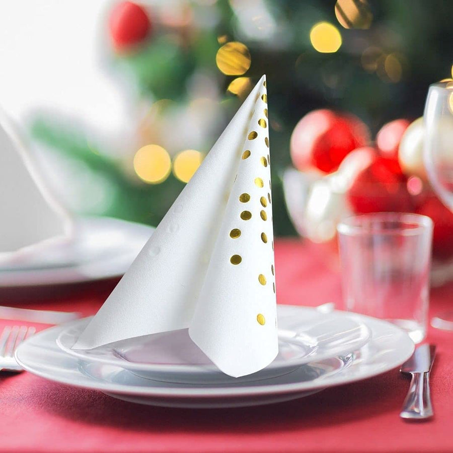 50 Luncheon Napkins, White with Sparkly Gold Dots, Disposable Paper Party Napkins for Birthday, Wedding, Baby/Bridal Shower, Christmas, 2- Ply