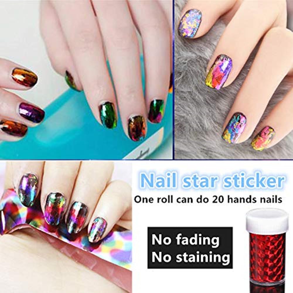®Starry Sky Stars Nail Art Stickers Tips Wraps Foil Transfer Adhesive Glitters Acrylic DIY Decoration (24PCS 24 Colors)(4cm*100cm)