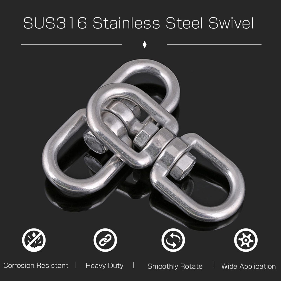 Heavy Stainless Swivel Eye Ring Steel Hanging Swivels Eye Connector Double Ended Swivel Eye Marine SUS316 Loop Dia 8mm 6/19inch 660lbsf 2pcs