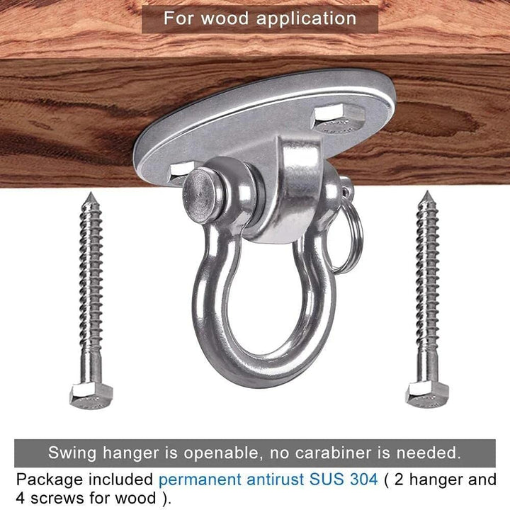 Set of 2 Permanent Antirust Stainless Steel 304 Heavy Duty Swing Hangers, 2000LB Capacity, Yoga Hammock Chair Sandbag, Swing Sets, 180° Swing(No Screws)