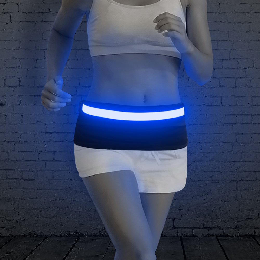 LED Running Waist Belt - USB Rechargeable Reflective Glowing LED Waistband, Flashing Safety Light Belt for Runners, Joggers, Walkers, Pet Owners, Cyclists (Blue)
