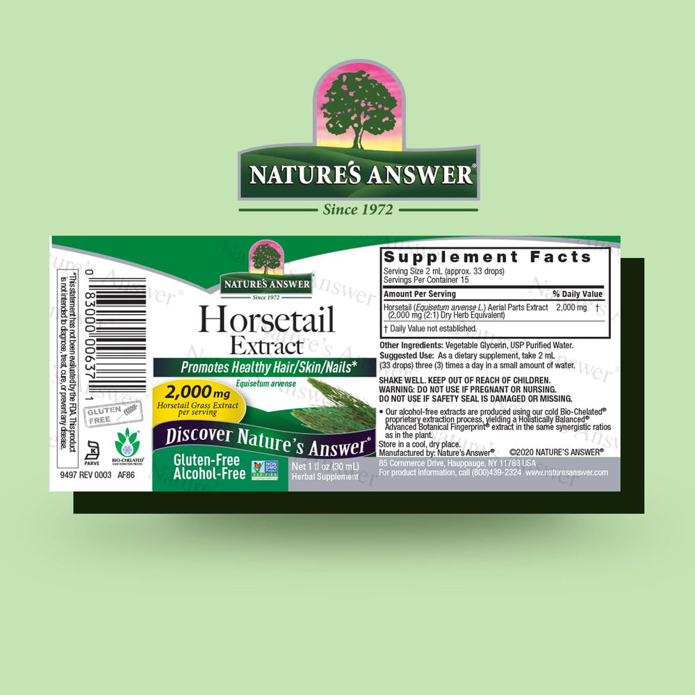 Alcohol-Free Horsetail Herb Extract Supplement, 1-Fluid Ounce | Hair, Skin, & Nails Support | Promotes Urinary Tract Health | Strengthen Joints
